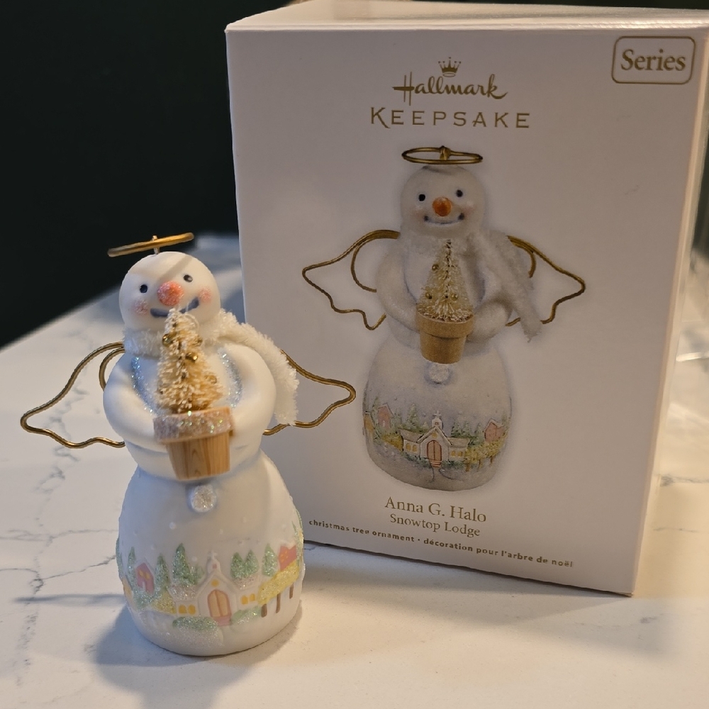 Hallmark Keepsake Angel Snowman Ornament with Gold and White